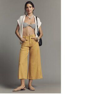 Anthropologie The Adi Linen Blend Crop Mid-Rise Flare Pants by Pilcro new 24